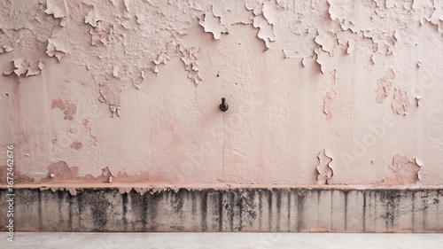 Fototapeta Naklejka Na Ścianę i Meble -  Peeling pink paint on the wall. Abstract background for design.Old weathered wall with wooden window and peeling paint. Abstract background.