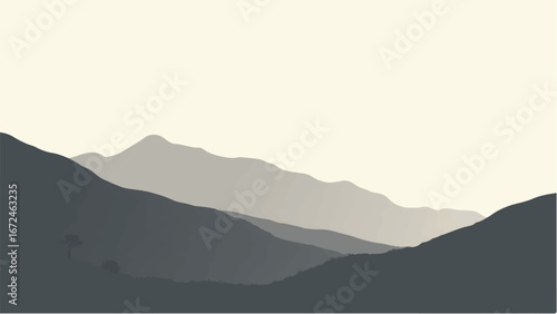 Minimalist Abstract Mountain Landscape and Snowy Peak. Illustration of a Mountain Landscape.