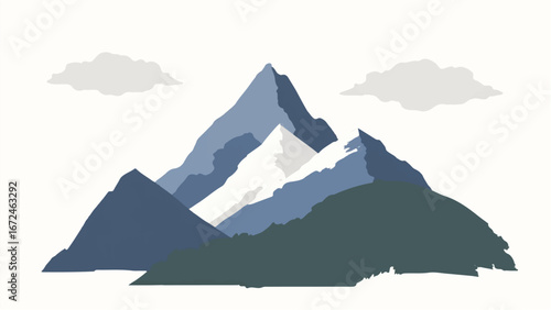Minimalist Abstract Mountain Landscape and Snowy Peak. Illustration of a Mountain Landscape.
