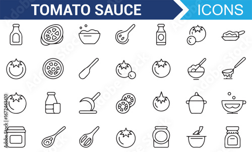 Tomato Sauce Cooking and Preparation Icons Set for Culinary Projects