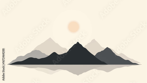 Minimalist Abstract Mountain Landscape and Snowy Peak. Illustration of a Mountain Landscape.