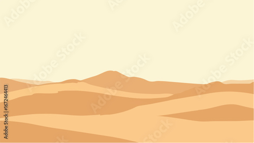Desert Landscape with Layered Sand Dunes in Warm Tones. Illustration of a Desert Landscape. 