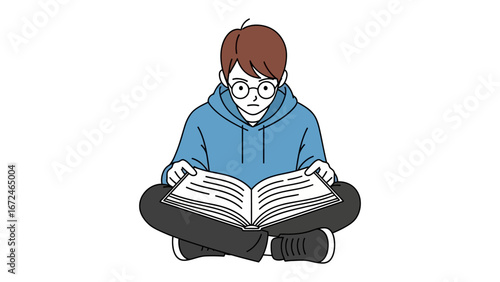 Focused Student Reading: A young student is absorbed in a captivating book, lost in thought as he reads