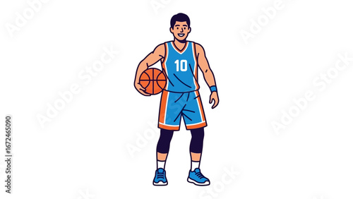 Basketball Player with ball illustration: A dynamic illustration depicts a basketball player, embodying athleticism and dedication. Holding a basketball.