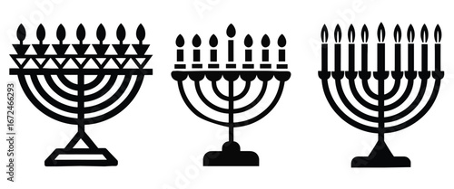 Menorah and Candelabra Candle Holder Silhouette Vector Illustration