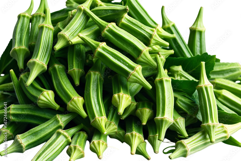 Fototapeta premium Pile of fresh okra isolated on transparent background