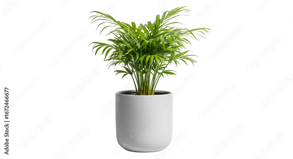 Obraz premium A vibrant areca palm in a sleek white pot isolated on transparent background, perfect for adding a touch of nature to any home or office interior with its airpurifying qualities