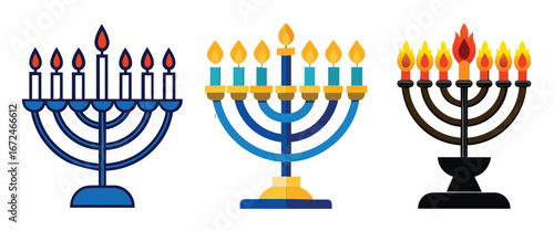 Colorful Menorah Candle Holder Hanukkah Vector Illustration