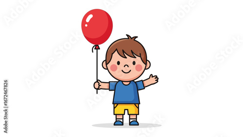 Joyful Little Explorer with a Red Balloon: A cheerful young child holds a vibrant red balloon, radiating happiness and innocence, against a soft and playful backdrop. 