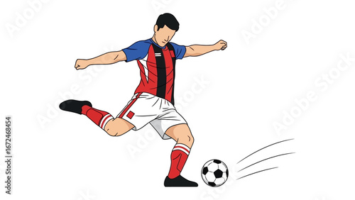 Striking Football with Precision: A dynamic football player unleashes a powerful kick, propelling the ball towards its goal, showcasing skill and intensity in a minimalist illustration.