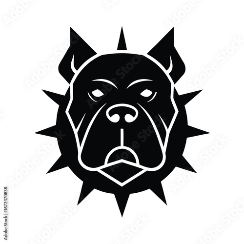 silhouette of a bulldog face with spiked collar