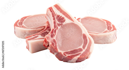 Fresh raw pork chops isolated on transparent background, showcasing the cut of meat, ingredient for delicious meal preparation, and a source of protein for healthy nutrition