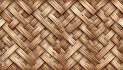 Woven wooden surface, textured with alternating light and dark brown shades