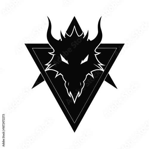 silhouette of a dragon face with spiked horns