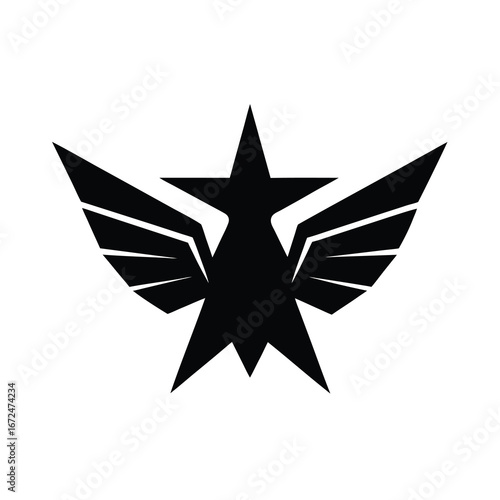 silhouette of a falcon face with spread wings