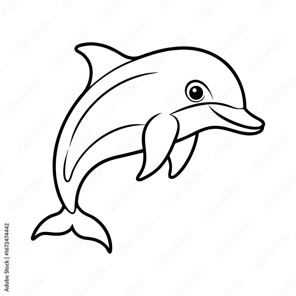 Fototapeta premium A happy cartoon dolphin leaping playfully out of the water isolated on white background isolated on transparent background