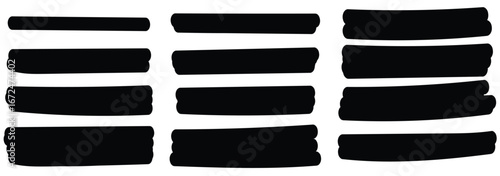 Straight lines of a marker or brush for highlighting and underlining. Vector illustration. Black color crayon underline set. Design elements for emphasizing text or decorative accent. eps 10