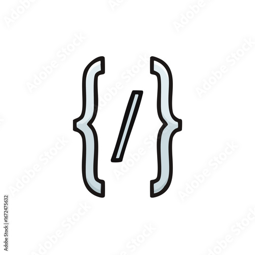 Coding symbol and mathematical notation for programming. The symbol has a modern and minimalist style.