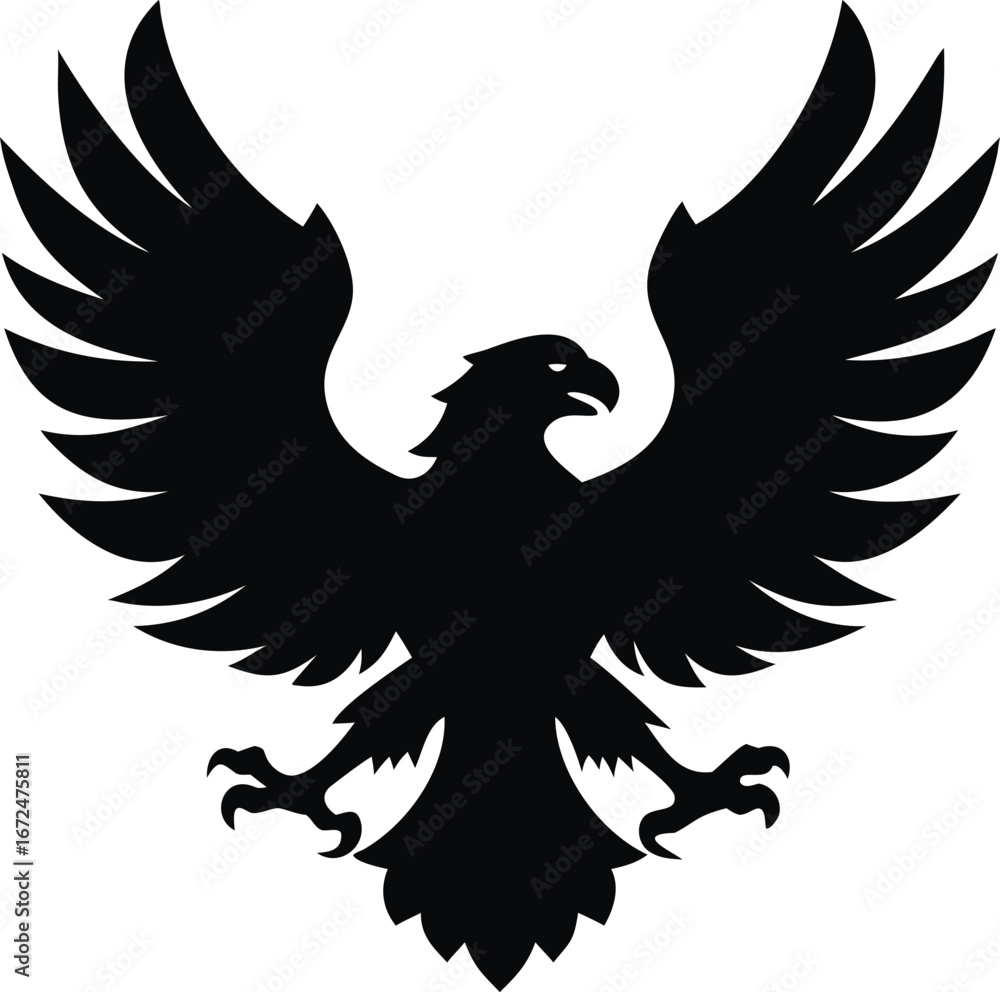 Obraz premium Majestic flying eagle with spread wings powerful bird silhouette isolated on white background isolated on transparent background