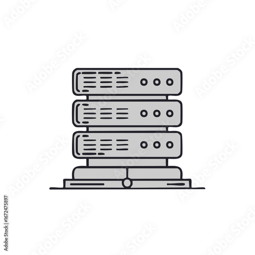 An illustration of a server rack, essential for data storage and processing. This graphic represents modern technology and digital infrastructure