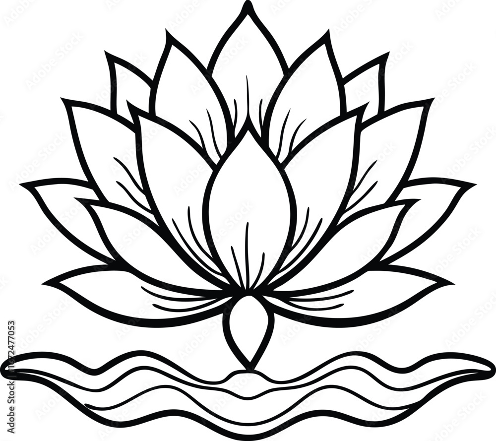 Fototapeta premium Beautiful blooming lotus flower in water with spiritual floral design isolated on white background isolated on transparent background