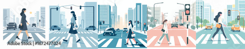 vector of a woman crossing the road