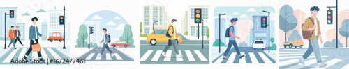 vector of young people crossing the road