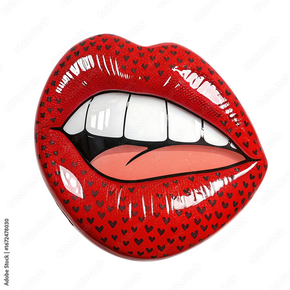Obraz premium Red lips with open mouth and white teeth isolated on transparent background