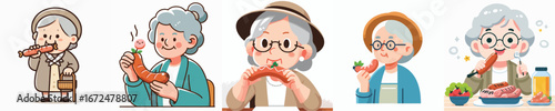 vector of grandma eating sausage