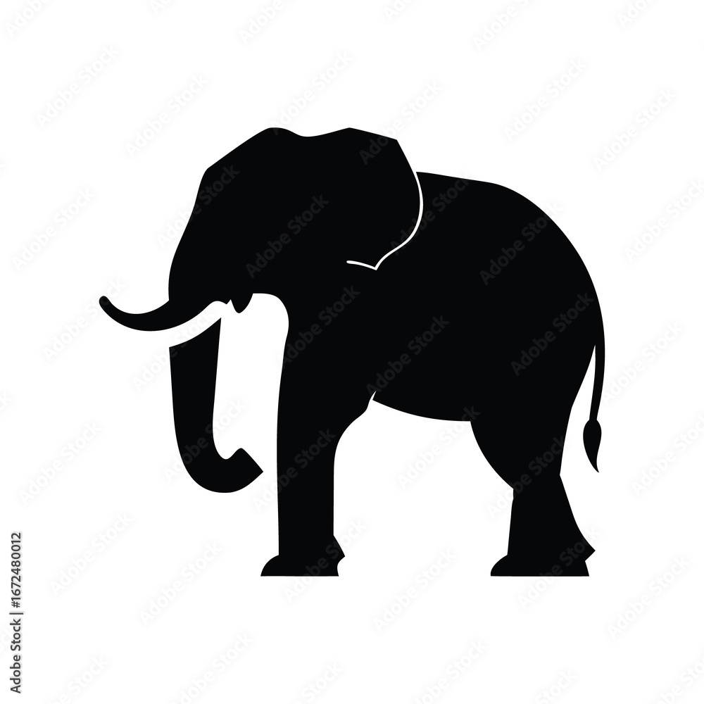Fototapeta premium A striking black silhouette of an african elephant standing majestically isolated on white background isolated on transparent background