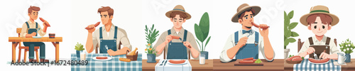 farmer vector eating sausage