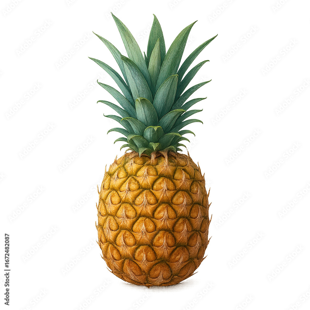 Fototapeta premium Ripe pineapple with crown, transparent background
