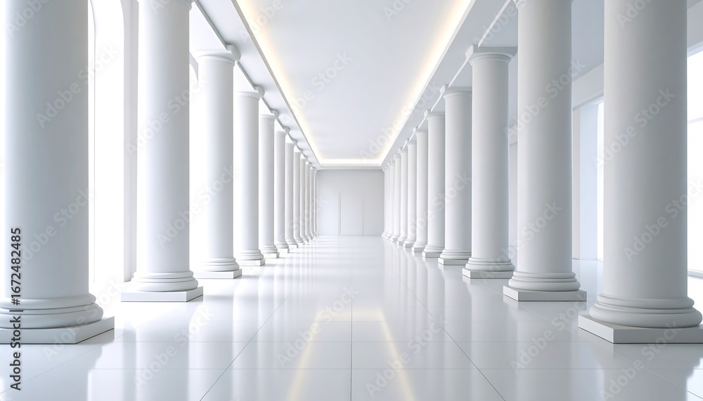 Fototapeta premium Empty white colonnaded hall (1)