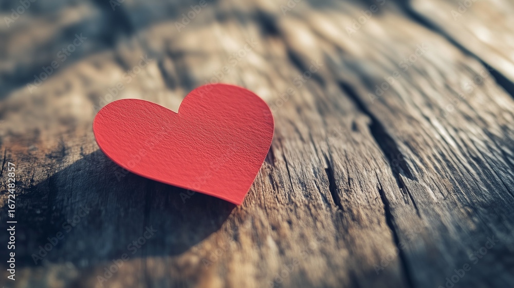 Fototapeta premium Red paper heart on rustic wooden surface 