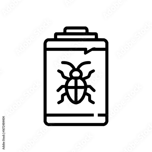 Illustration of a container with a bug symbol on it in black outline against a white background design element
