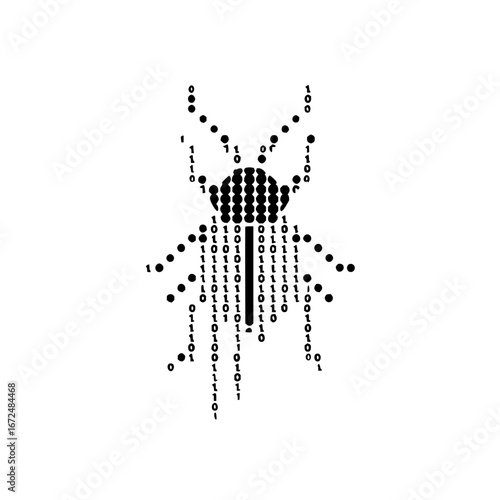 A binary spider with zeros and ones forming its body and legs on a white isolated background image