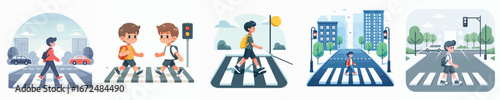 vector boy crossing the road