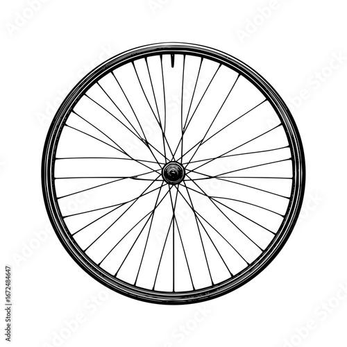 Illustration of a bicycle wheel with spokes radiating from the center on a white background view from side