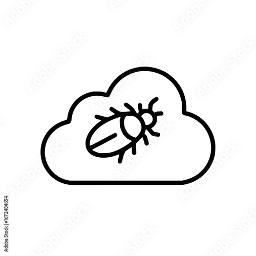 A simple line drawing of a cloud shape with a bug or beetle inside it in a minimalist style image