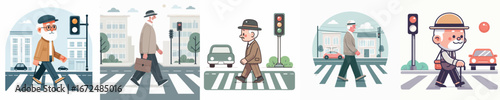 vector of a grandfather crossing the road