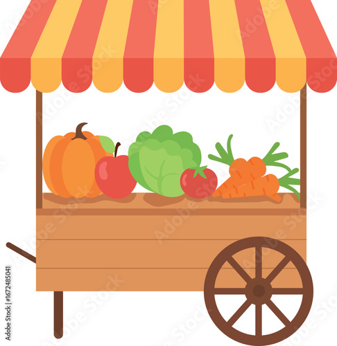 Market cart with fruits and vegetables