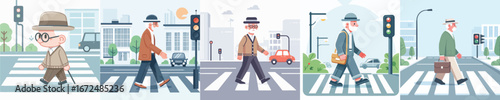 vector of a grandfather crossing the road
