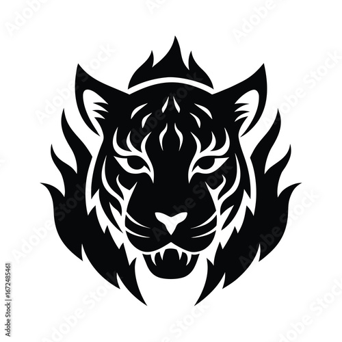 silhouette of a tiger face with piercing eyes inside