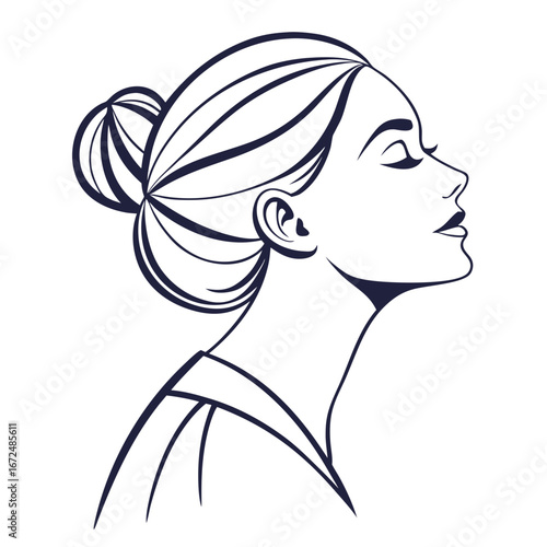 Elegant Woman Profile with Hair Bun in Minimalist Line Art Style