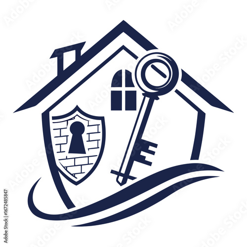 House security logo with key and shield for real estate business