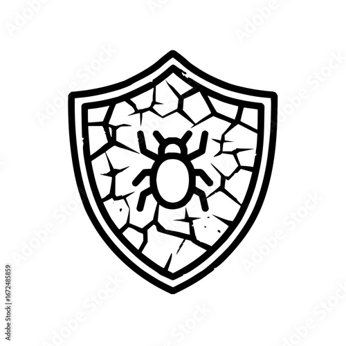 A cracked shield with a beetle in the center indicating a vulnerability or a weakness in the defense system