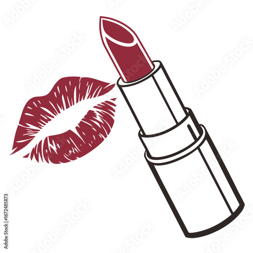 Lipstick and Kiss Mark Illustration for Beauty Fashion and Cosmetics Concepts