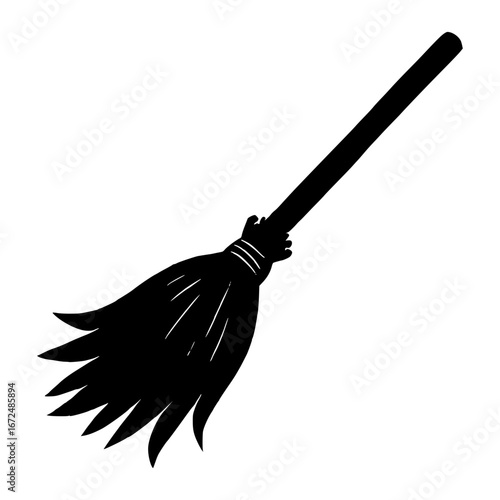 Classic black broom silhouette ready for magical flights and festive decor