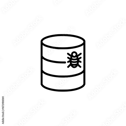 Cylindrical database icon with a bug symbol indicating software issues or vulnerability in the system design