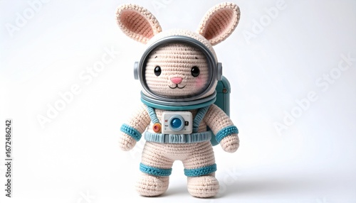Wallpaper Mural Adorable Crochet Bunny Astronaut Toy with White Space Suit on Isolated Studio Background Torontodigital.ca